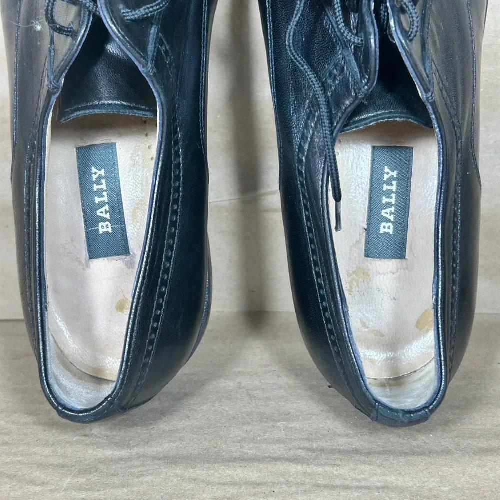 Bally Trino Dress Shoes Mens 9 D Black Solid Leather Cap Toe Oxford Italy